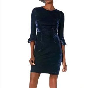 DONNA MORGAN navy blue velvet dress with bell sleeves
